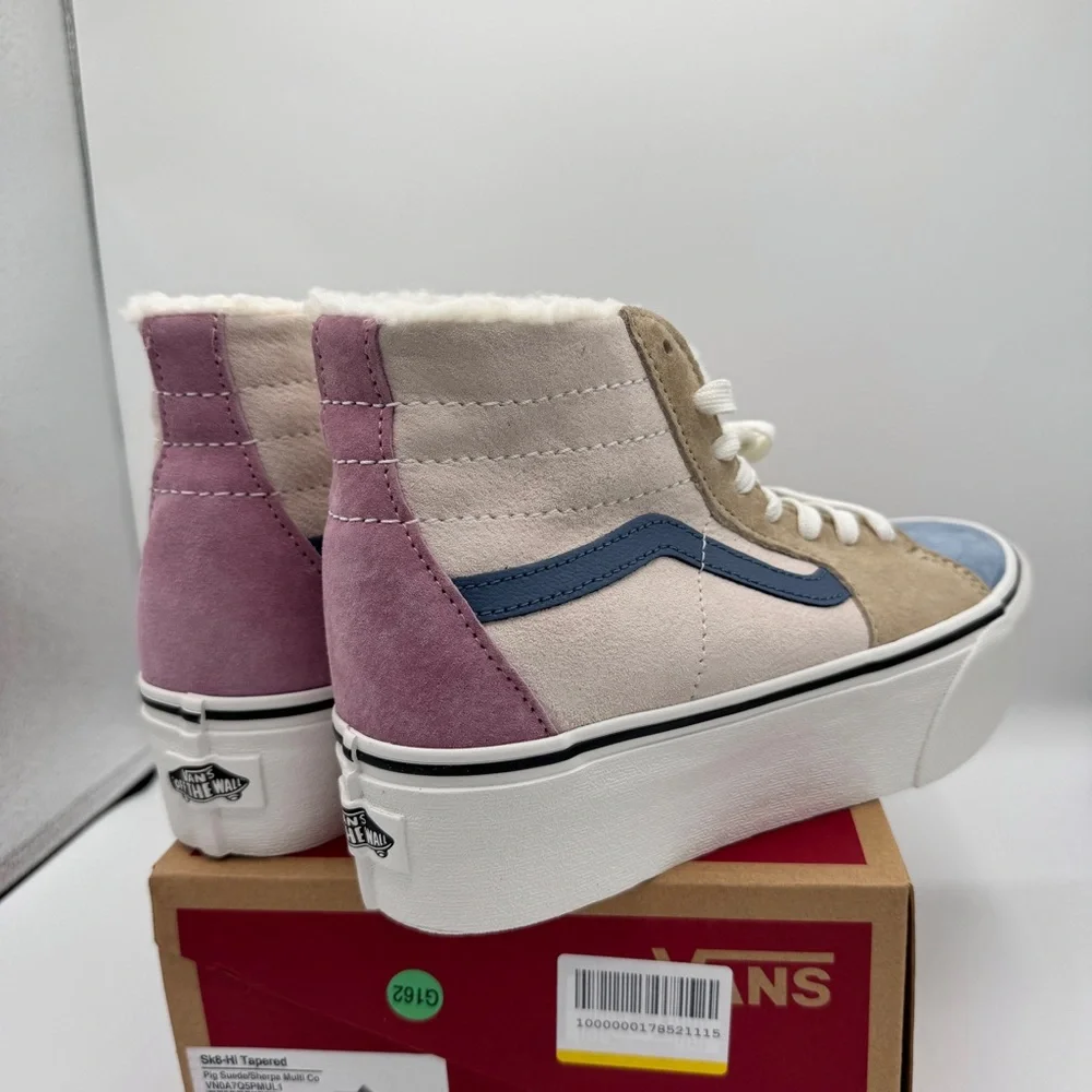 NWT Vans Sk8 Hi Pig Suede Multi Sherpa platform sneakers pink blue tan unisex - Picture 12 of 15